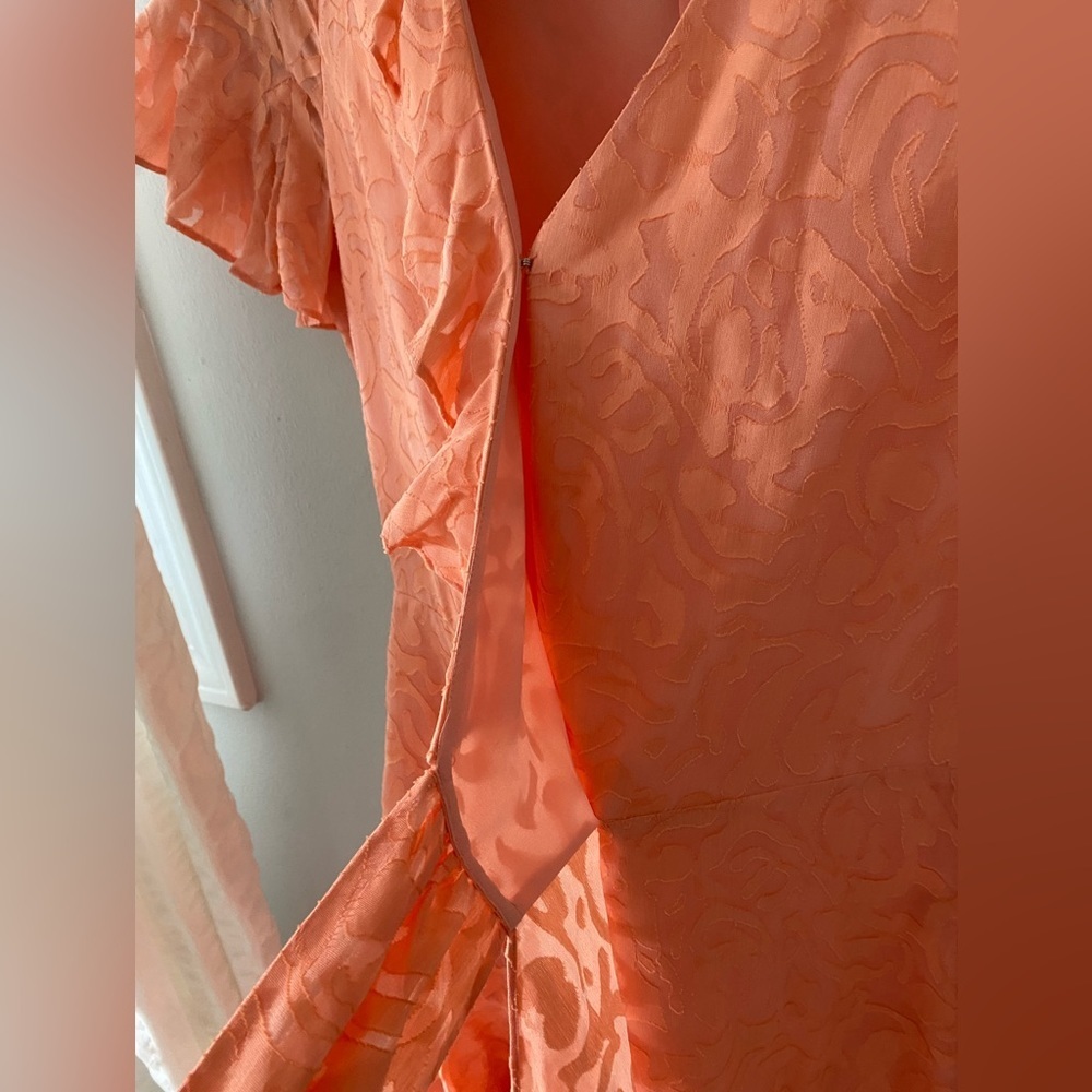 Tanya Taylor Coral Bianka Silk Blend Wrap Mini Dress - Picture 6 of 8